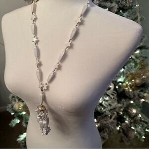Vintage Waterfall White Beaded Long Necklace Star Vase Fun Flapper Style